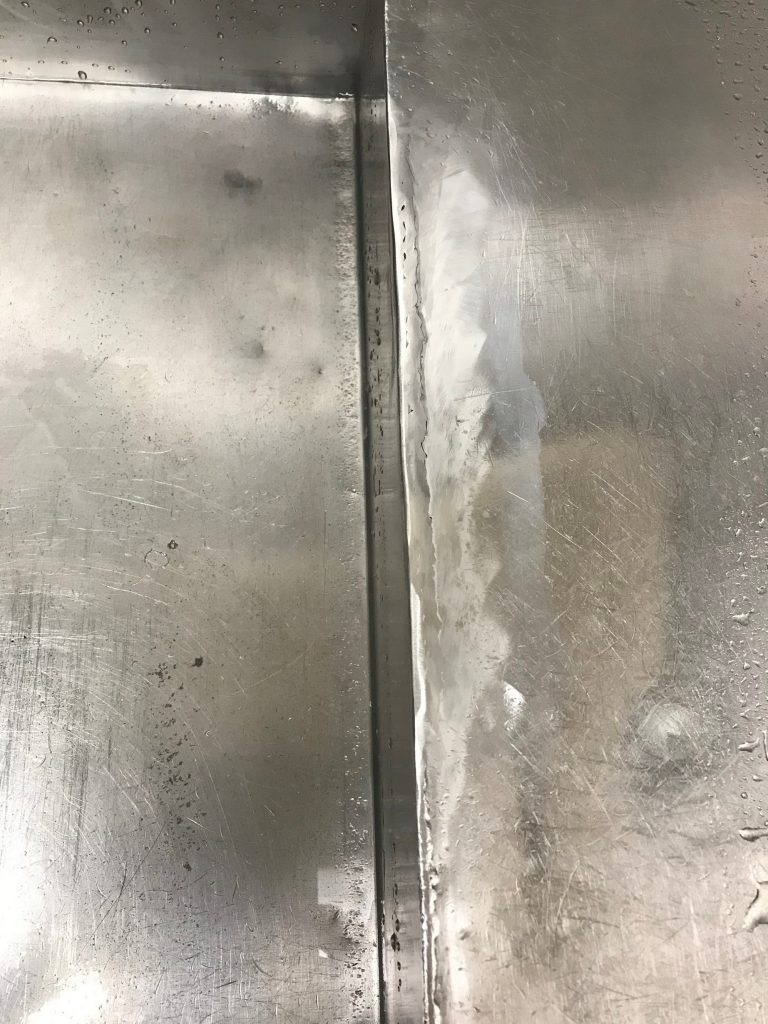 Welded crack in stainless steel sink. Mig welding of stainless steel. London, Ontario 2018, Welded by JW Portable Welding.